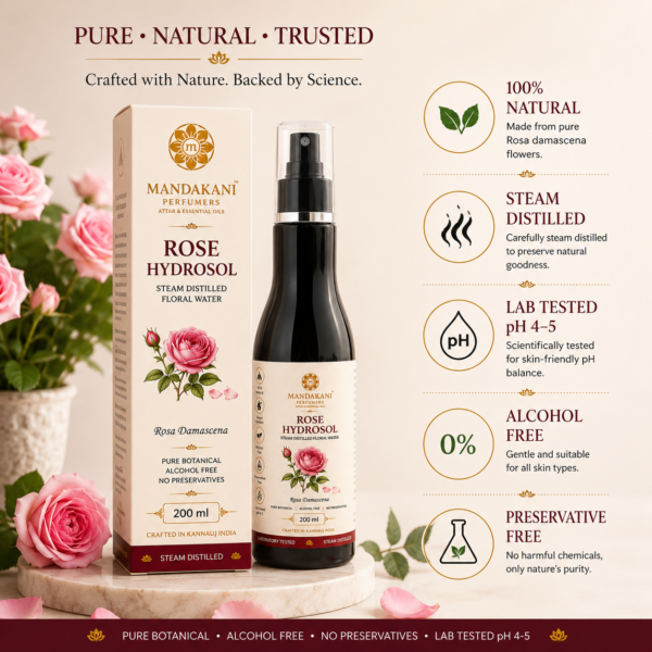Rose Hydrosol steam distilled natural alcohol free preservative free product features