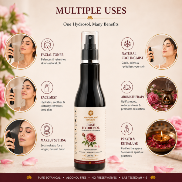 Mandakani Rose Hydrosol Rosa damascena ingredients uses and botanical details