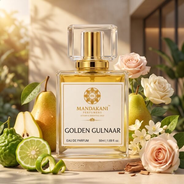 Golden Gulnaar women's perfume with pear bergamot jasmine rose musk and cedar notes