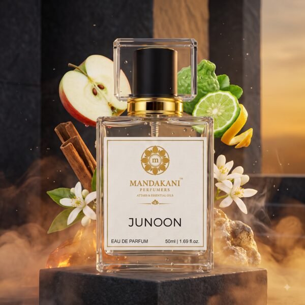 Junoon Perfume Fragrance Notes – Mandakani Perfumers Junoon perfume fragrance notes with apple, bergamot, cinnamon, orange blossom, ambergris accord and musk