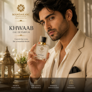 Khwaab Eau De Parfum 50ml unisex fragrance with model