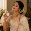 Woman applying Mandakani Regal Jasmine Eau de Parfum 50ml to pulse points and clothing