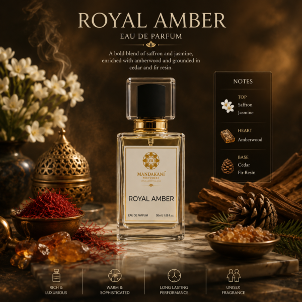 Royal Amber Fragrance Mood – Saffron & Amberwood Royal Amber fragrance mood with saffron, jasmine, amberwood, cedar and fir resin