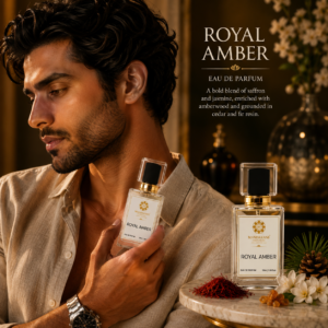 Royal Amber perfume 50ml by Mandakani Perfumers with male model