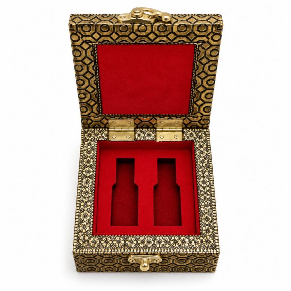 Peacock luxury perfume gift box with red velvet two bottle interior